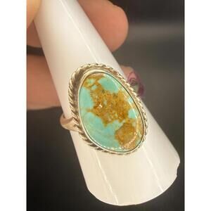 Native Justine Tso Ribbon Royston Turquoise Sterling Silver Ring - Size 8